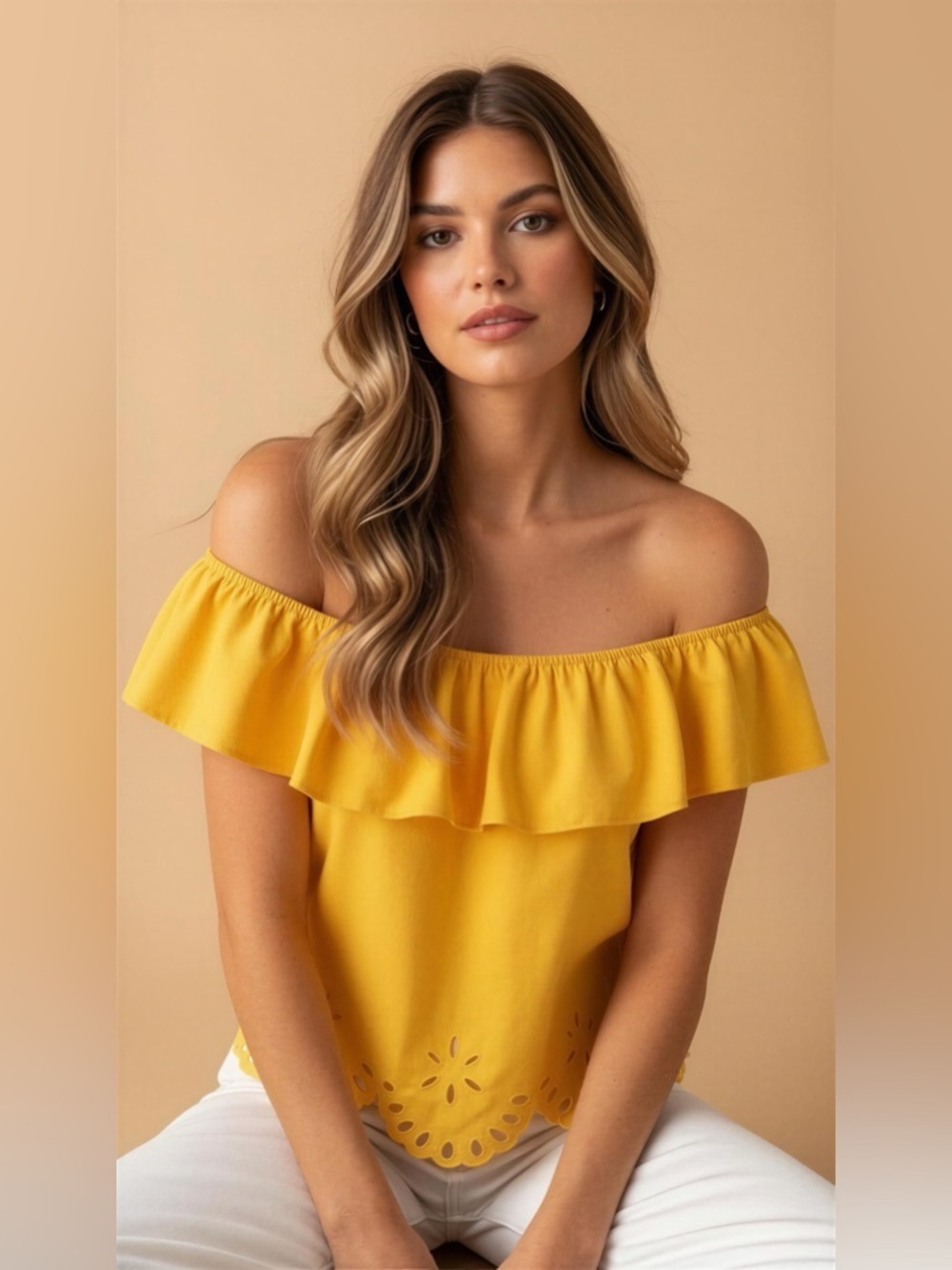Shein Eyelet Balcony Off The Shoulder Top Size M